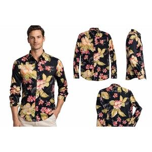 ETRO Milano Slim Fit Floral Shirt M Black Pink Made In Italy